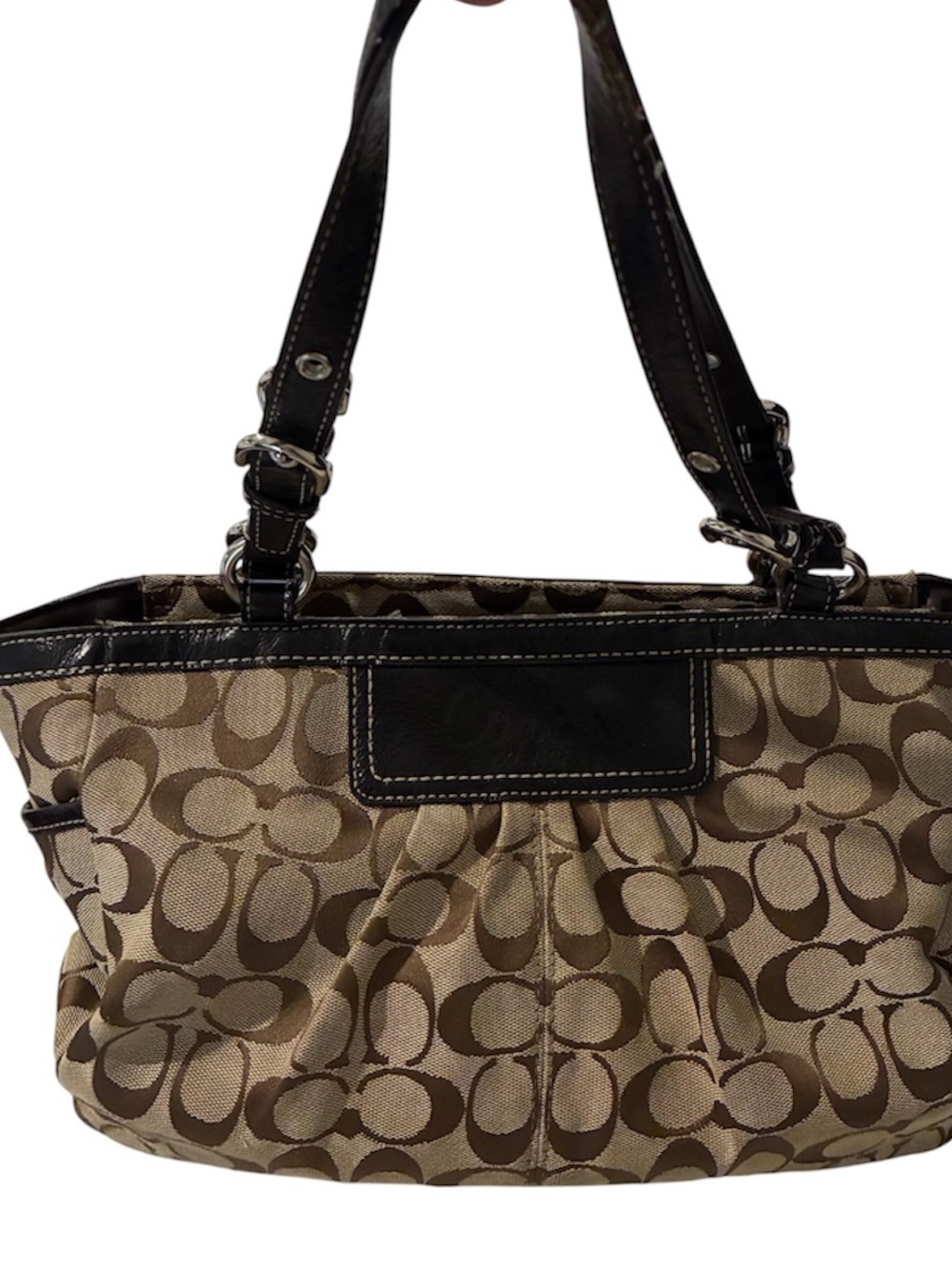 Coach Tan and Brown Vintage Soho Pleated Canvas Signature Tote